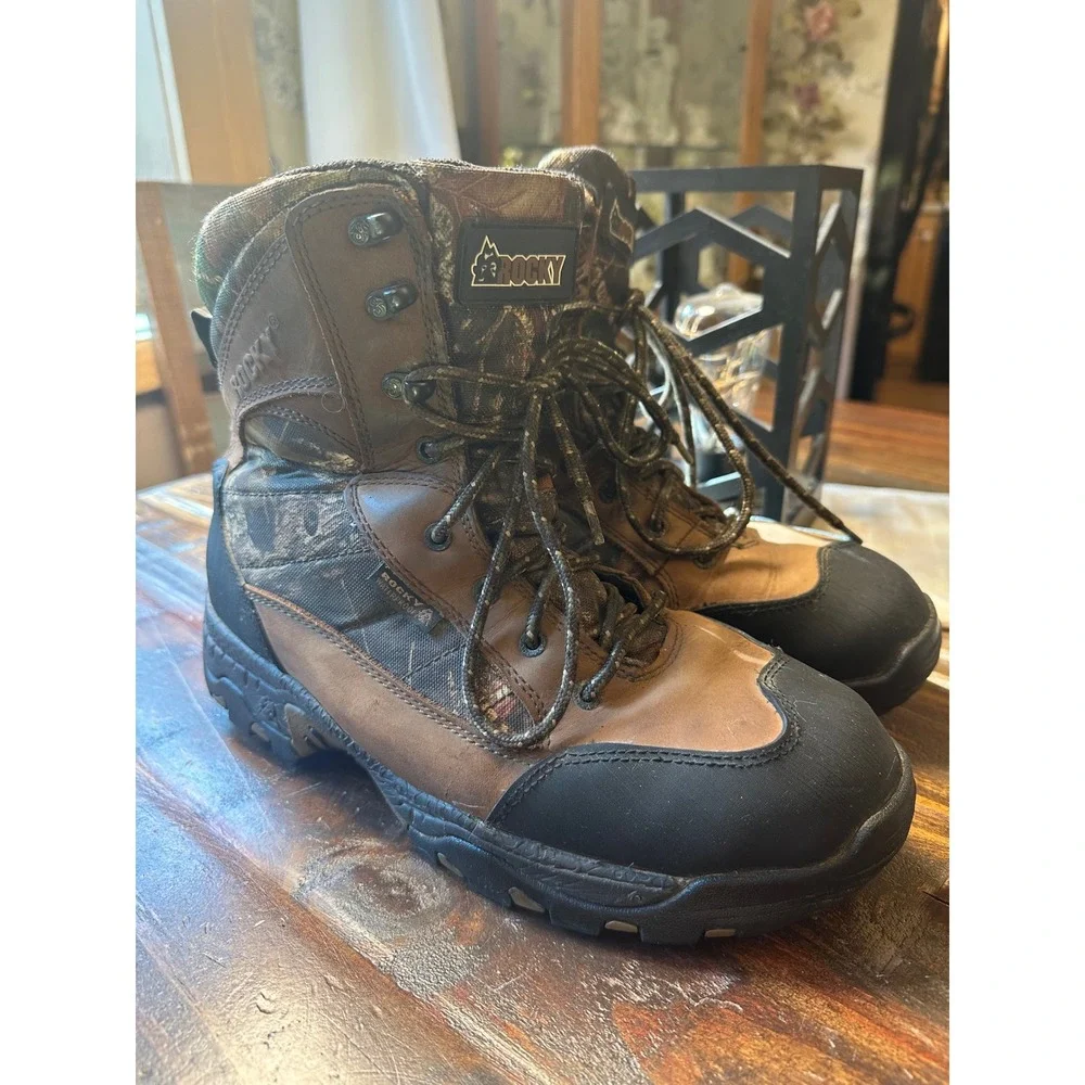 Rocky Waterproof Hunting Boots Mens 10.5W Brown Camo 600g Thinsulate RKY0014DI